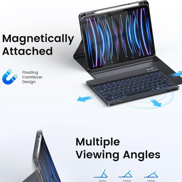 🎁Free w/Purchase🎁 OYEEICE Smart Folio Keyboard Case for iPad 10.9" - Black - Picture 4 of 9